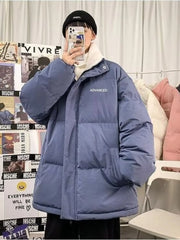 Men's Plus Size Quilted Snap Down Puff Jacket Blue / M