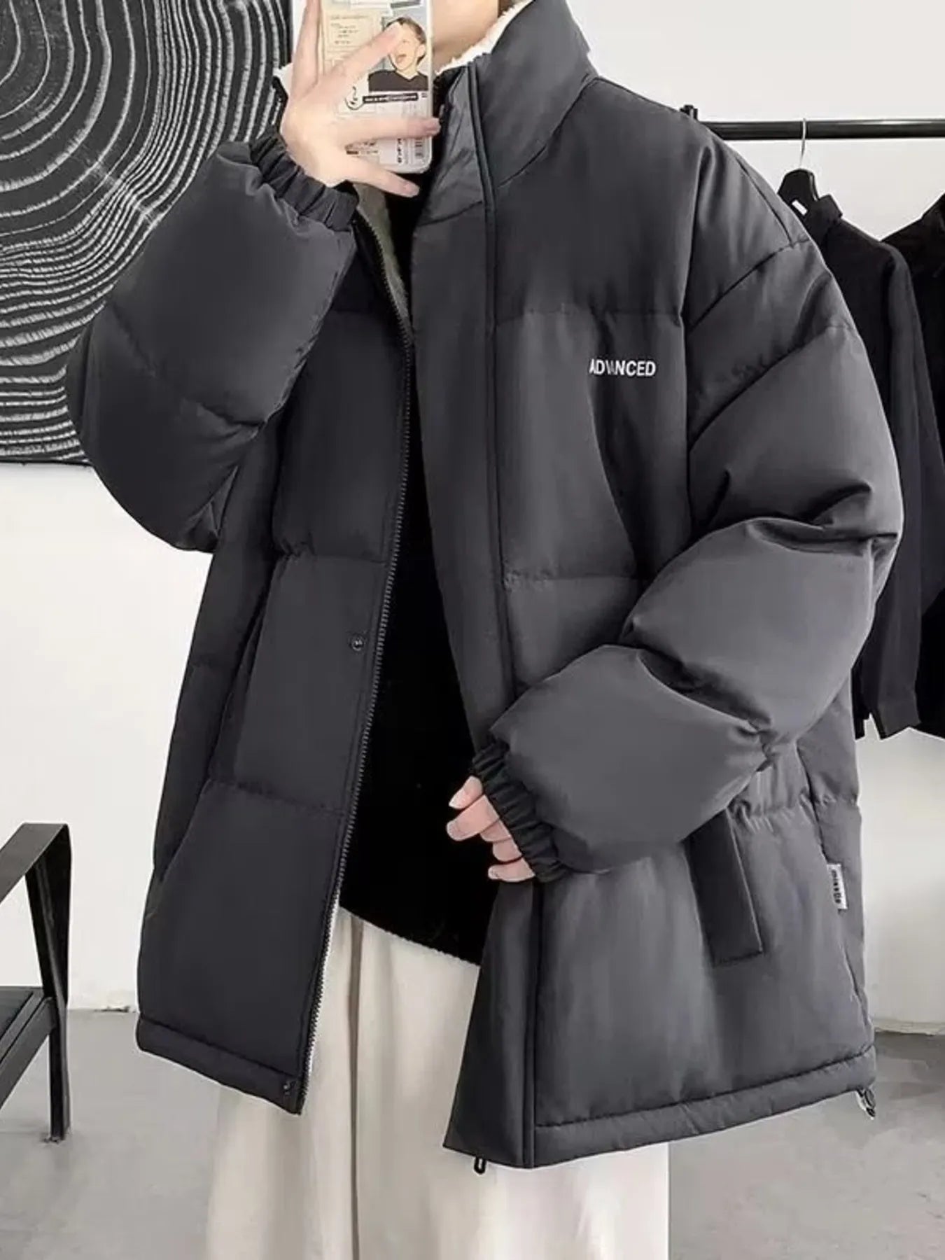 Men's Plus Size Quilted Snap Down Puff Jacket Gray / M