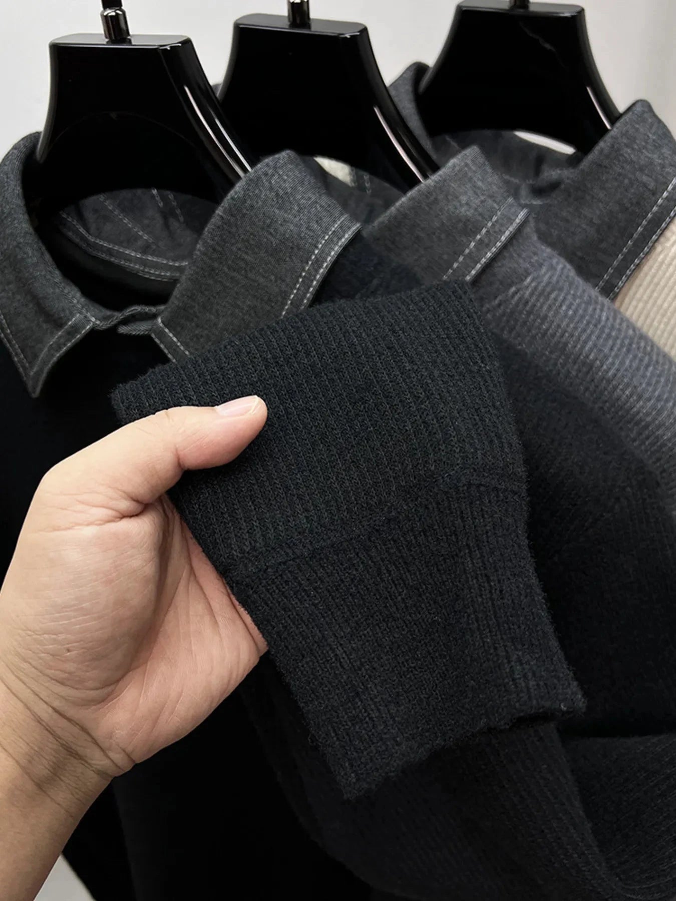 Men's Plus Size Ribbed Knit Collared Neck Sweater