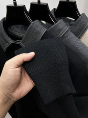 Men's Plus Size Ribbed Knit Collared Neck Sweater