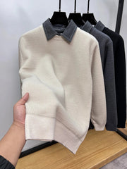 Men's Plus Size Ribbed Knit Collared Neck Sweater Plush Beige / M