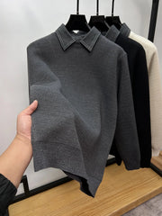Men's Plus Size Ribbed Knit Collared Neck Sweater Plush Dark Gray / M