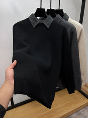 Men's Plus Size Ribbed Knit Collared Neck Sweater Velvet Black / M
