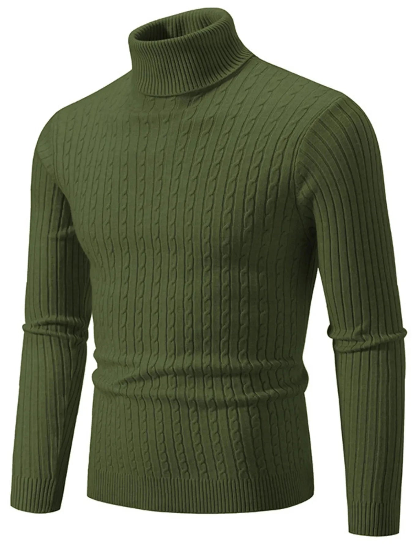 Men's Plus Size Ribbed Turtleneck Long Sleeve Sweater Army Green / M