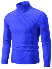 Men's Plus Size Ribbed Turtleneck Long Sleeve Sweater Blue / M