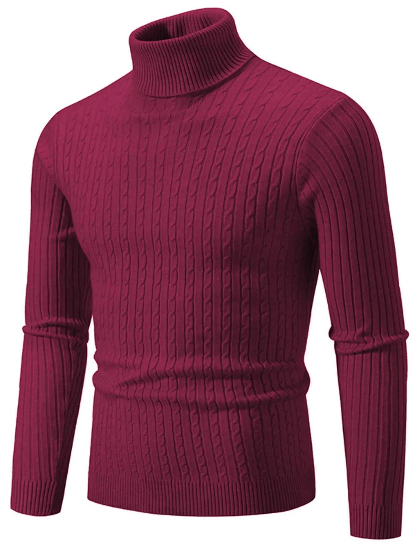 Men's Plus Size Ribbed Turtleneck Long Sleeve Sweater Burgundy / M