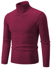 Men's Plus Size Ribbed Turtleneck Long Sleeve Sweater Burgundy / M