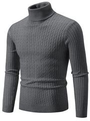 Men's Plus Size Ribbed Turtleneck Long Sleeve Sweater Dark Gray / M