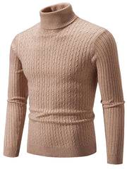 Men's Plus Size Ribbed Turtleneck Long Sleeve Sweater Light Brown / M