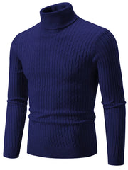 Men's Plus Size Ribbed Turtleneck Long Sleeve Sweater Navy Blue / M
