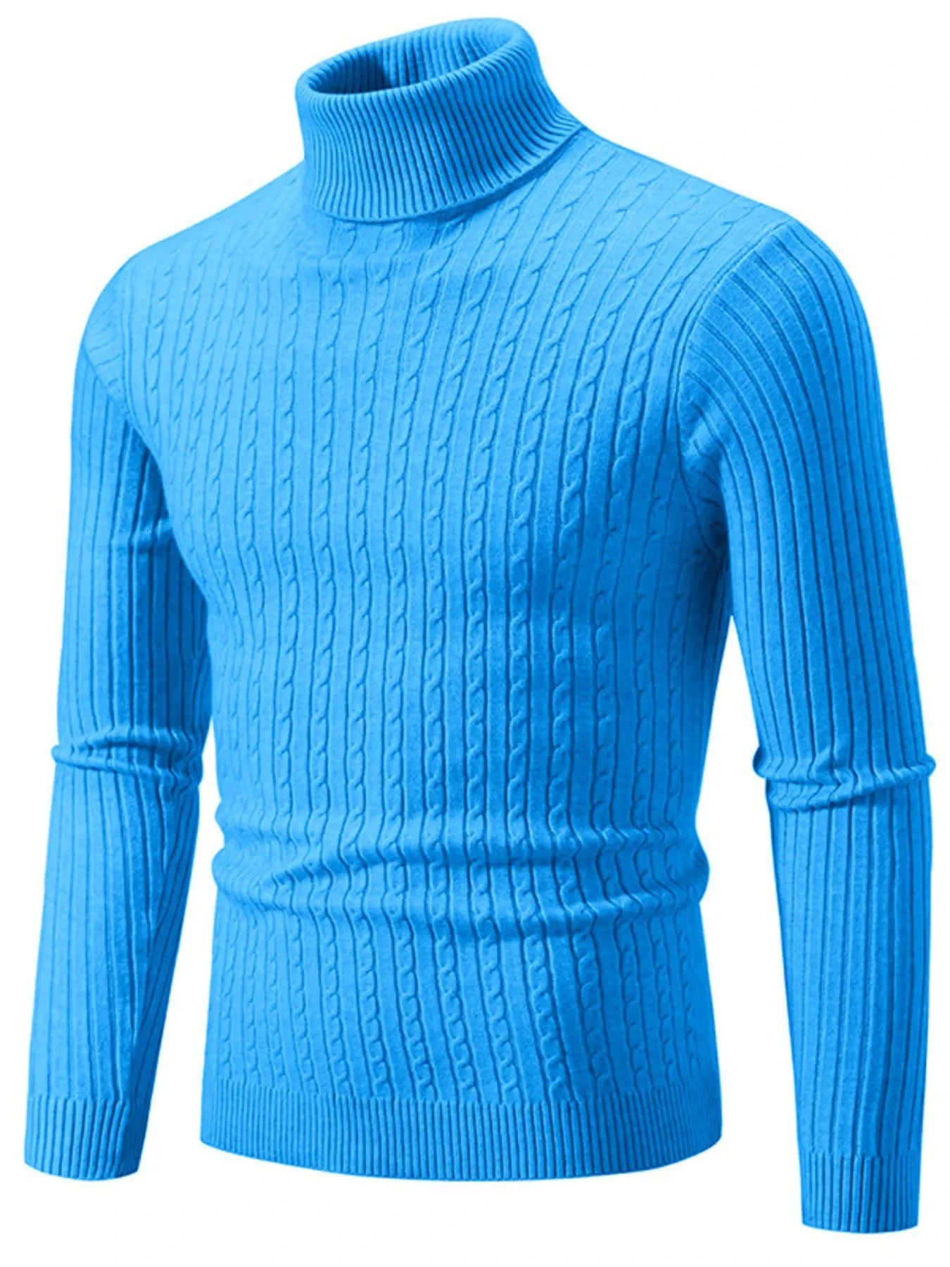 Men's Plus Size Ribbed Turtleneck Long Sleeve Sweater Sky Blue / M