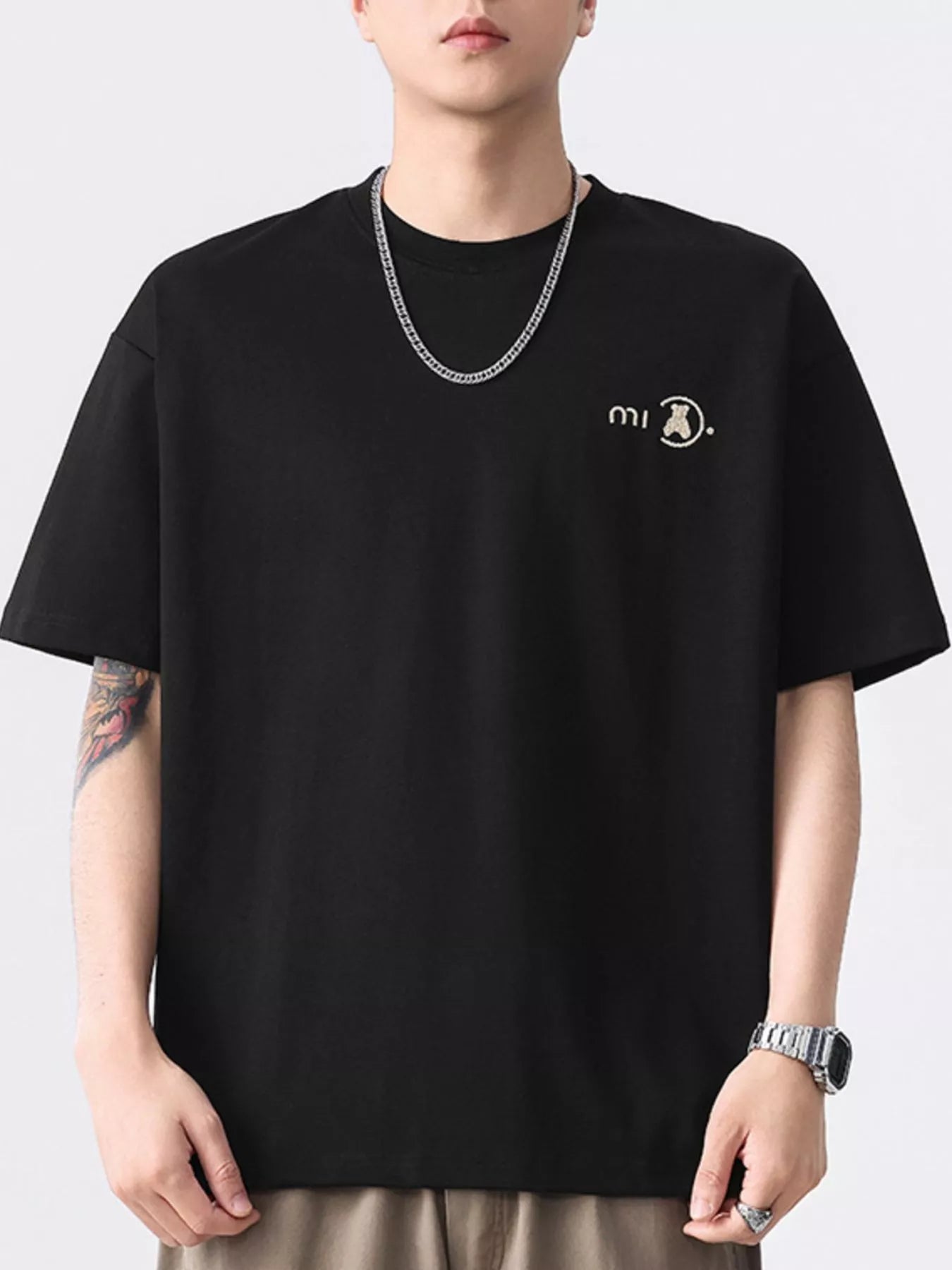 Men's Plus Size Round Neck Half Sleeve T-Shirt Black / M