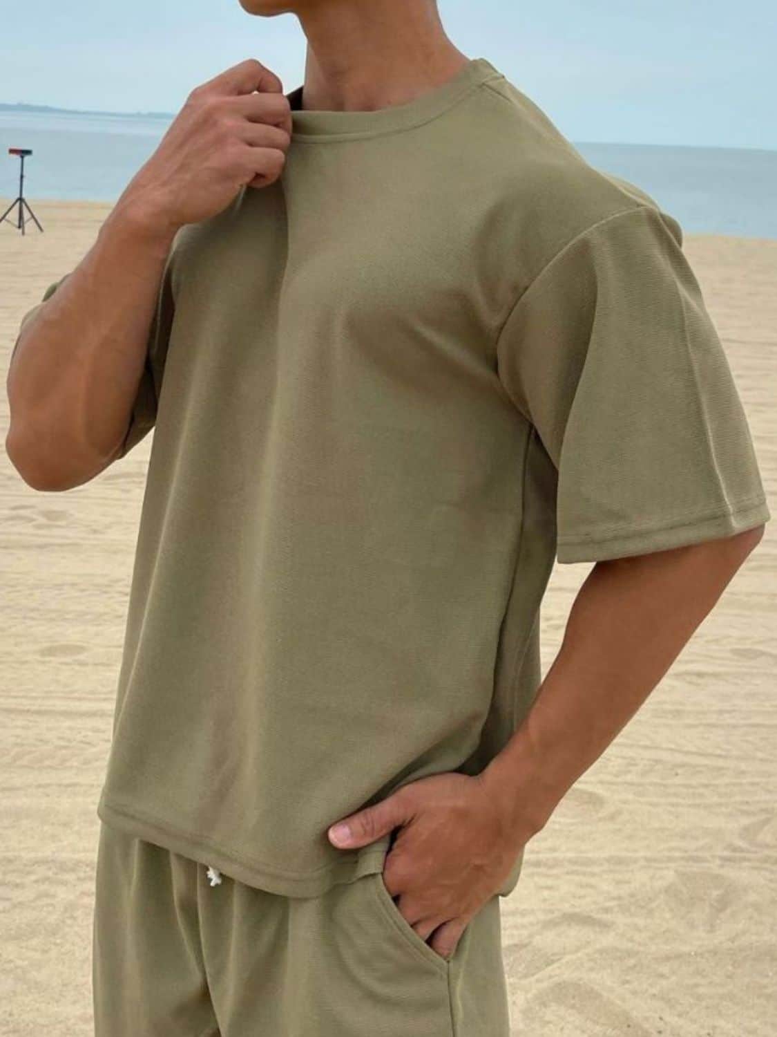 Men's Plus Size Round Neck Half Sleeve T-Shirt Matcha Green / M
