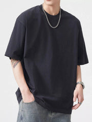 Men's Plus Size Round Neck Half Sleeve T-Shirt Retro Black / M