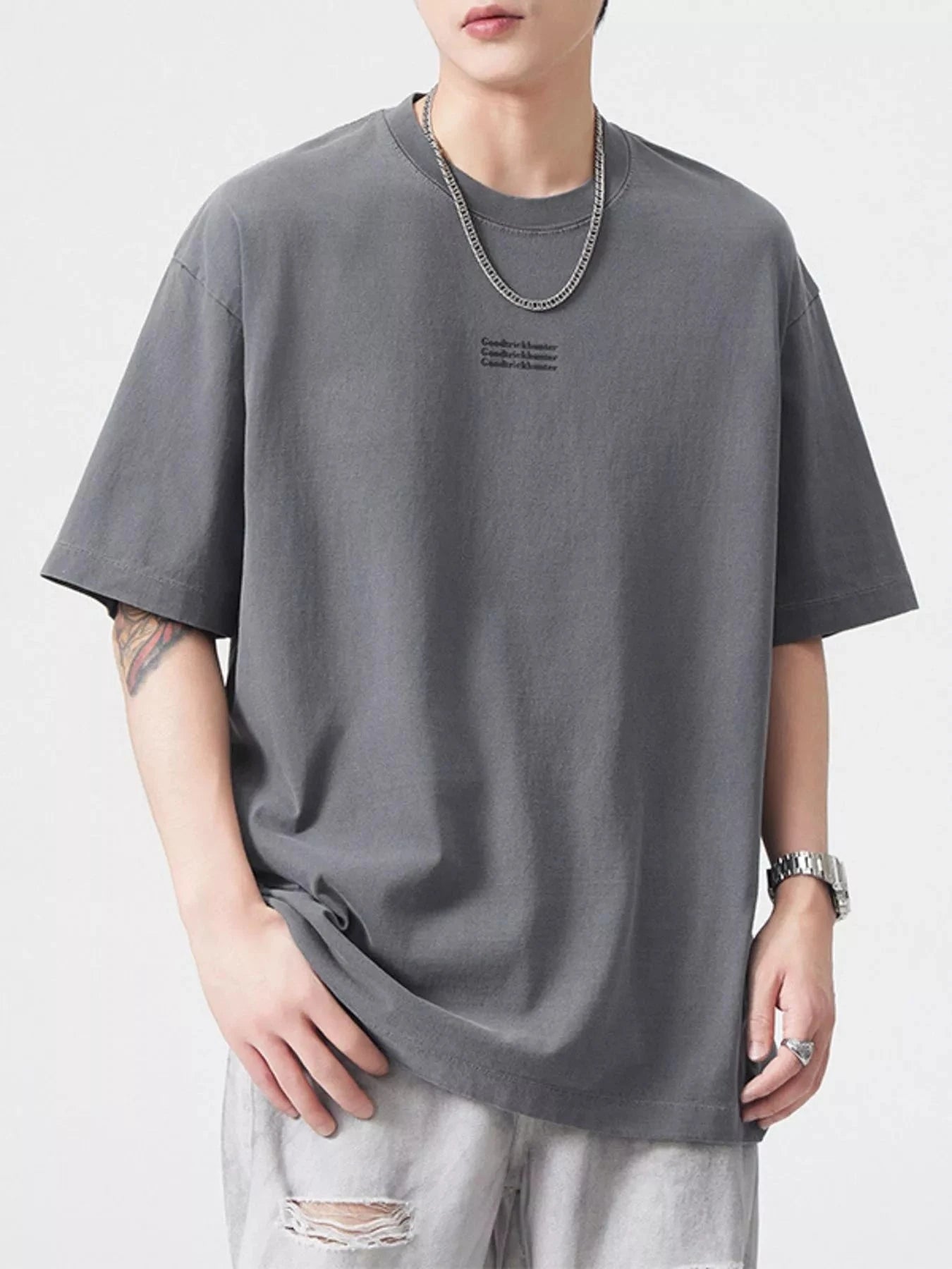 Men's Plus Size Round Neck Half Sleeve T-Shirt Rock Soot / M