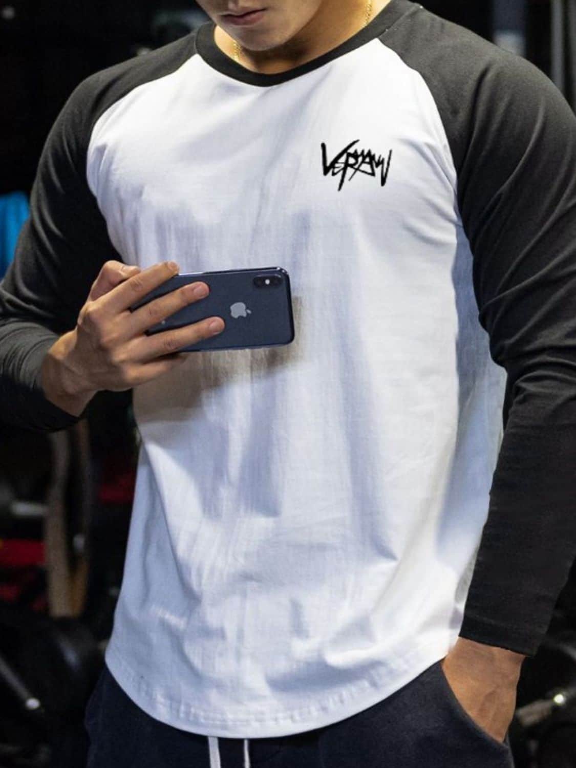 Men's Plus Size Round Neck Long Sleeve T-Shirt Black / M