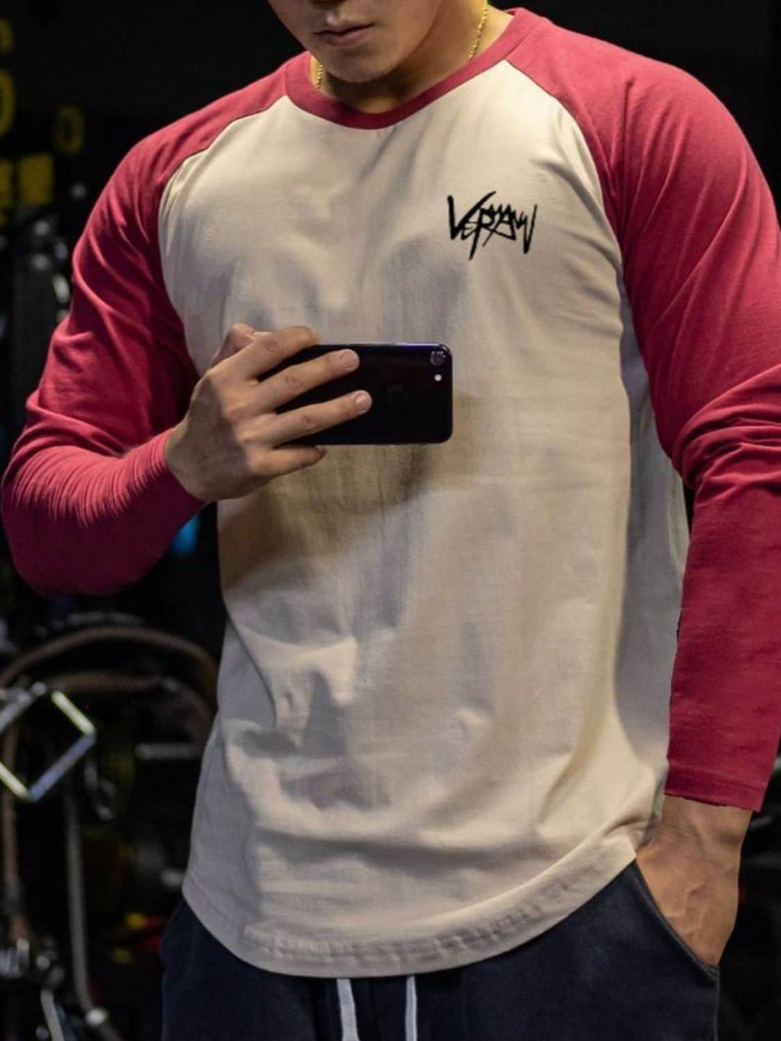 Men's Plus Size Round Neck Long Sleeve T-Shirt Deep Red / M