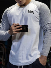 Men's Plus Size Round Neck Long Sleeve T-Shirt Gray / XL