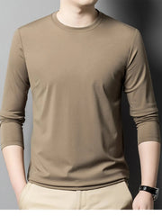 Men's Plus Size Round Neck Long Sleeve T-Shirt Khakis / M