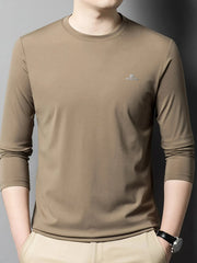 Men's Plus Size Round Neck Long Sleeve T-Shirt Khakis / M