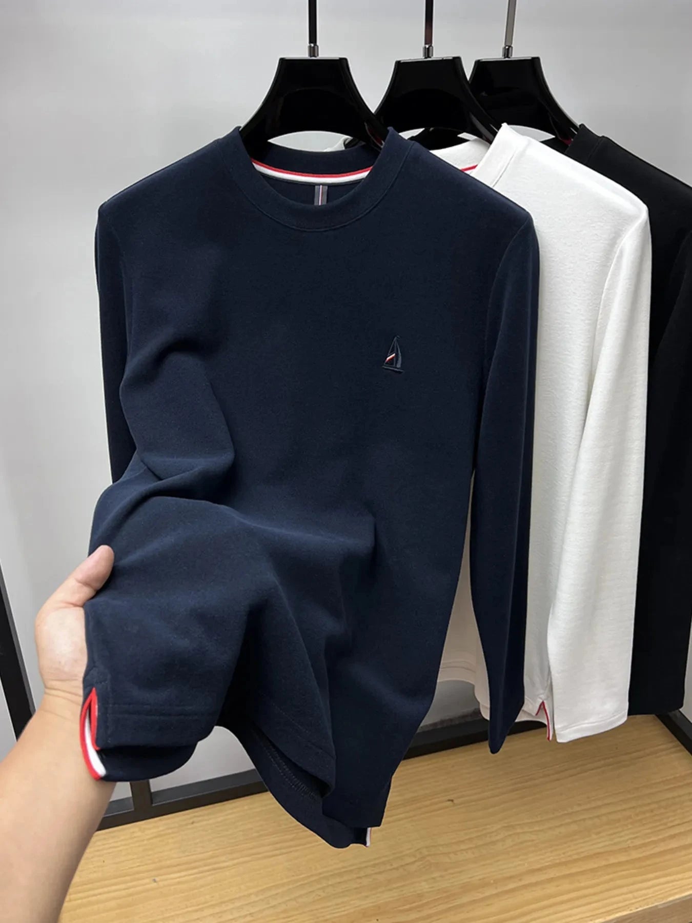 Men's Plus Size Round Neck Long Sleeve T-Shirt Navy Blue / M