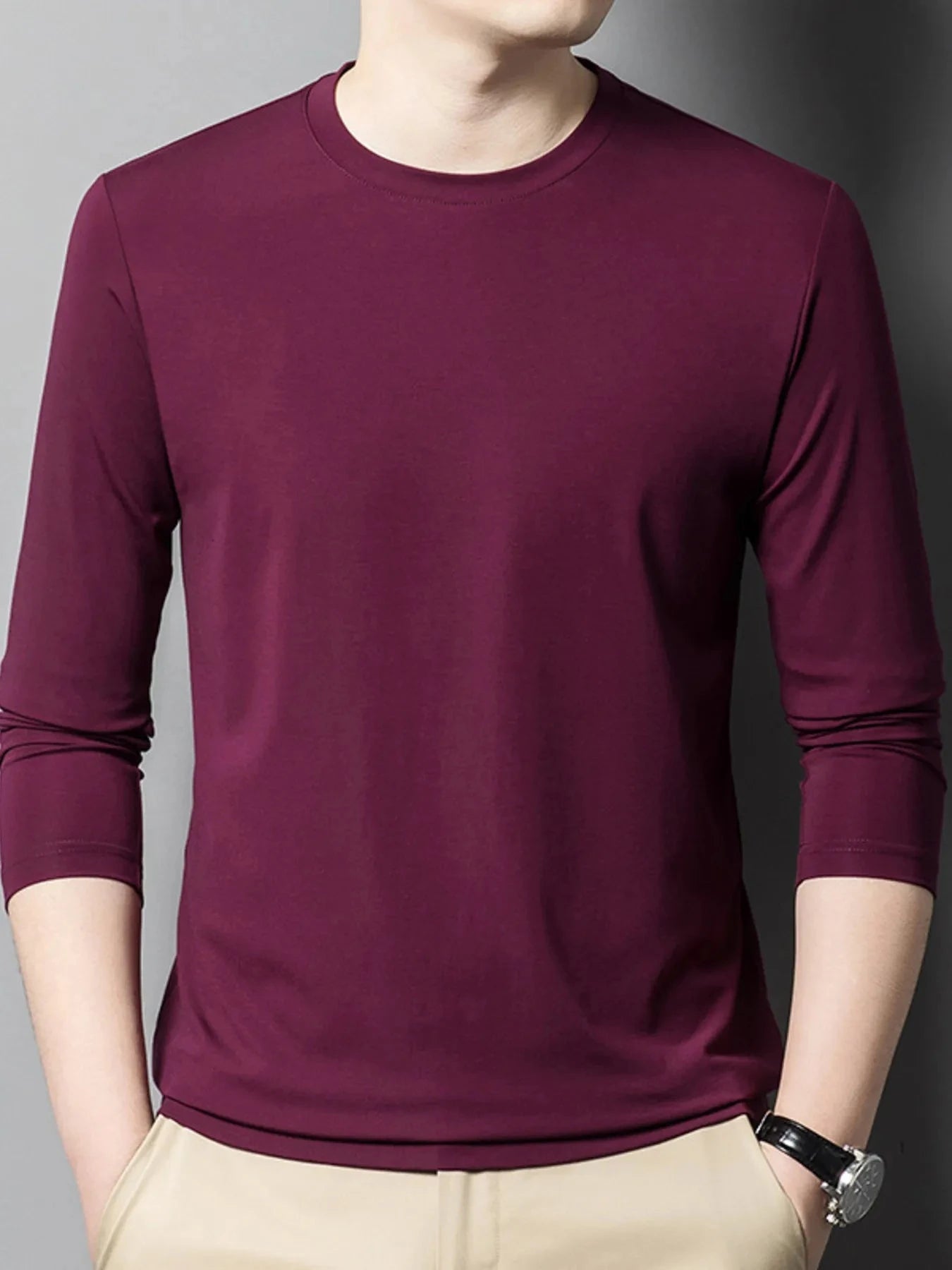 Men's Plus Size Round Neck Long Sleeve T-Shirt Red / M
