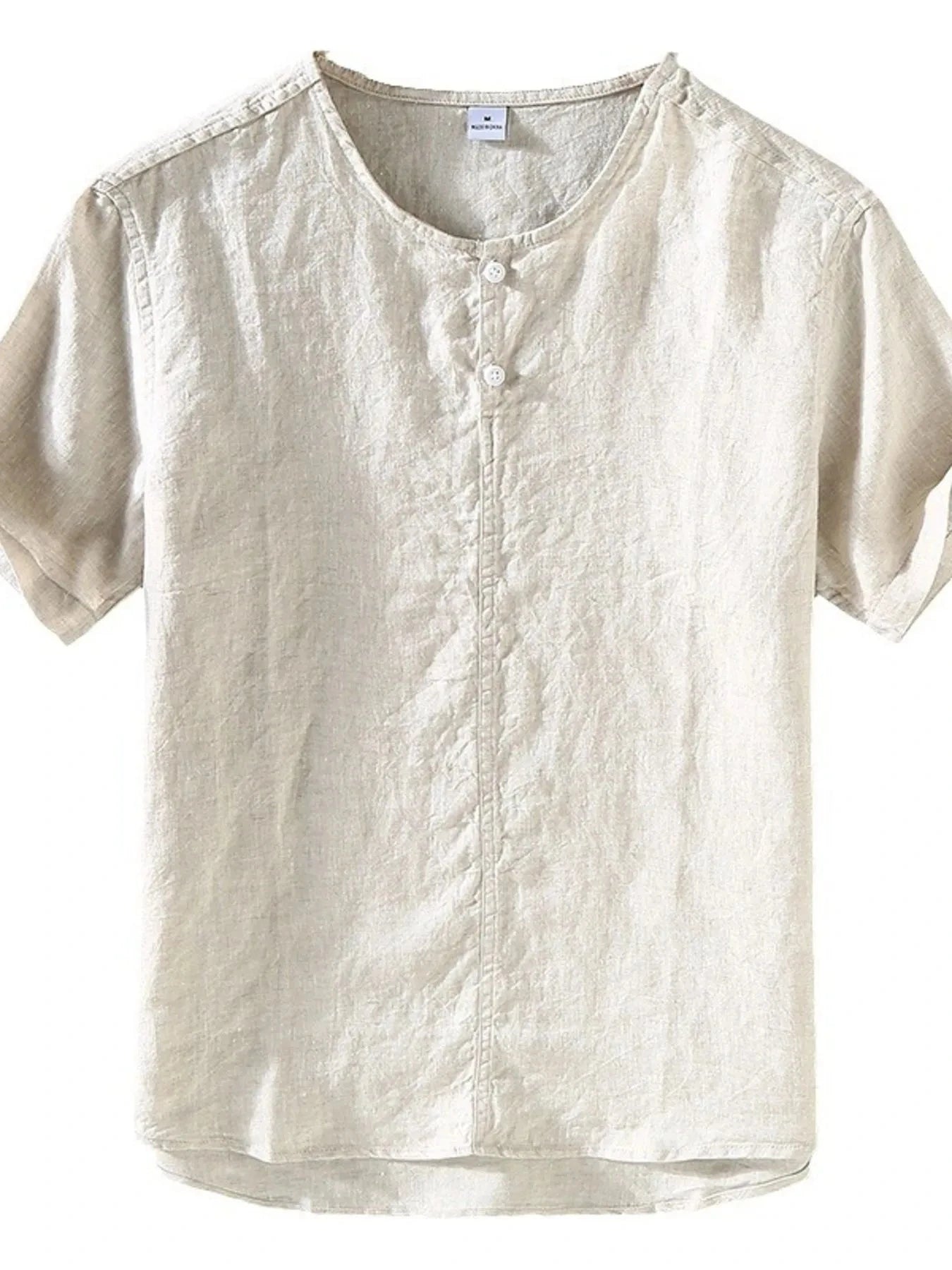 Men's Plus Size Round Neck Short Sleeve Blouse Original Hemp Color / M