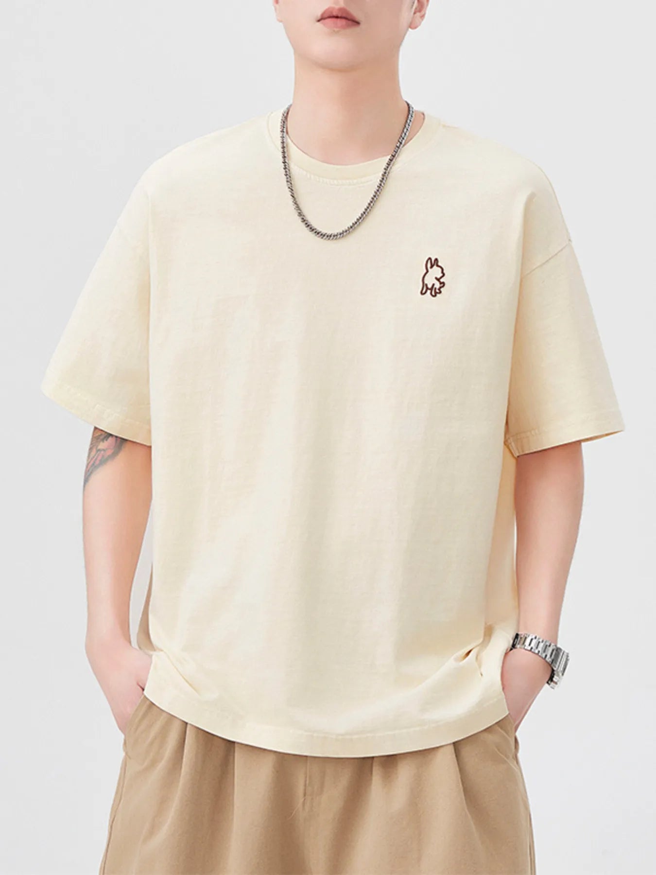 Men's Plus Size Round Neck Short Sleeve T-Shirt Apricot / M