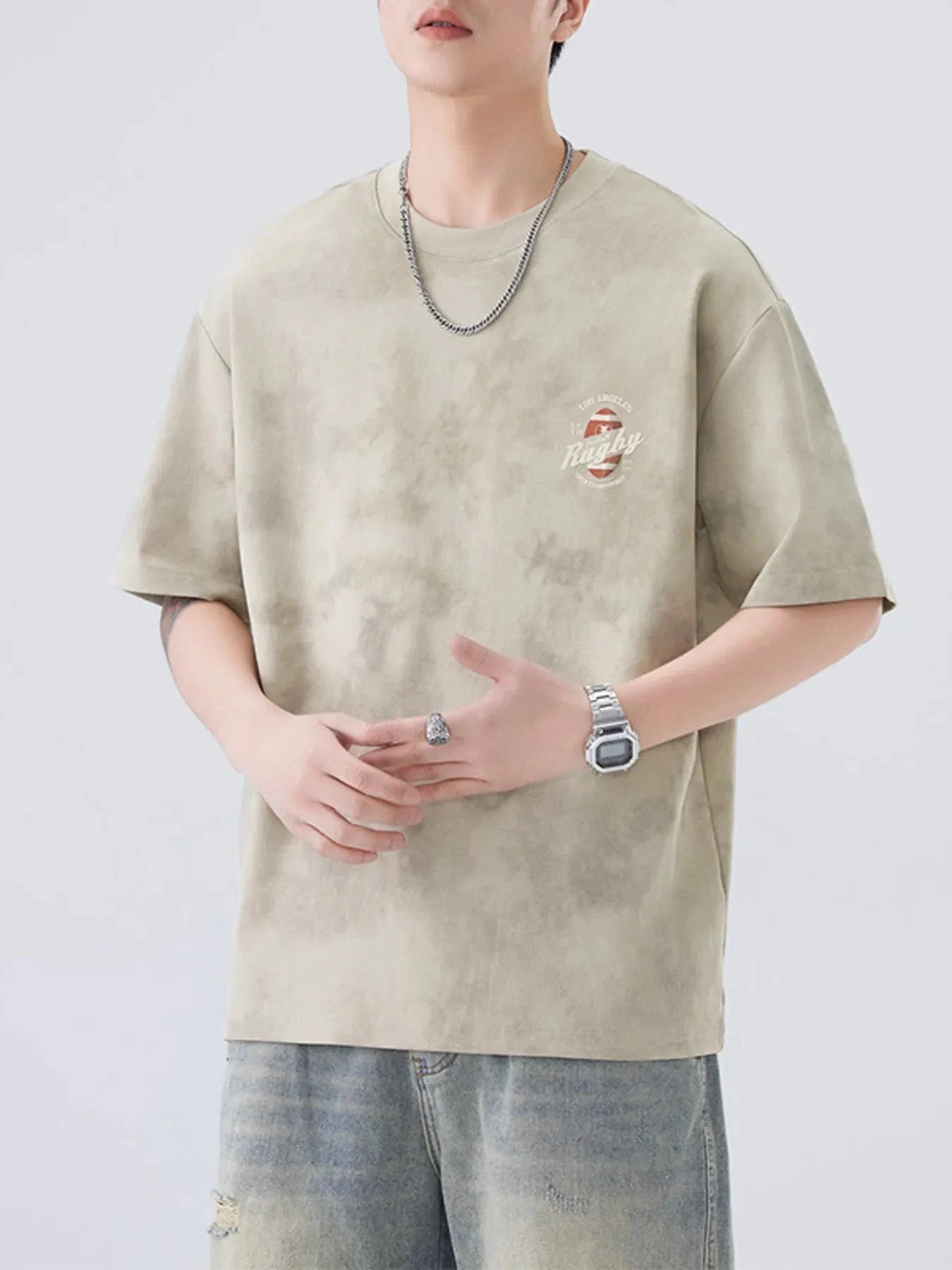 Men's Plus Size Round Neck Short Sleeve T-Shirt Beige / M