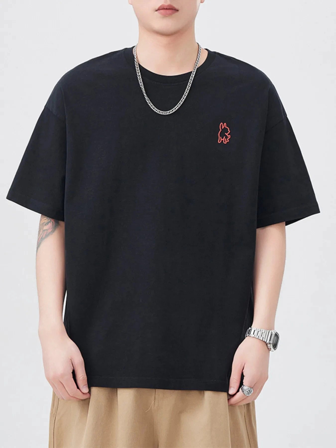 Men's Plus Size Round Neck Short Sleeve T-Shirt Black / M