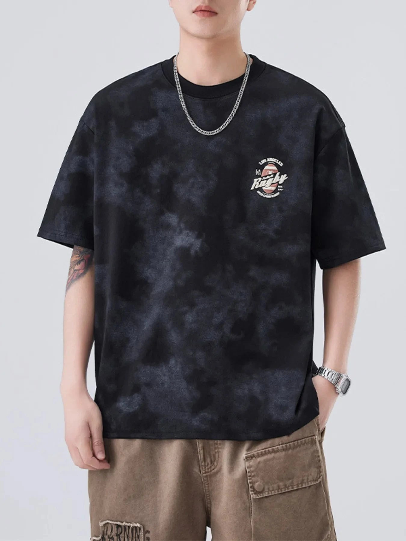 Men's Plus Size Round Neck Short Sleeve T-Shirt Black / M