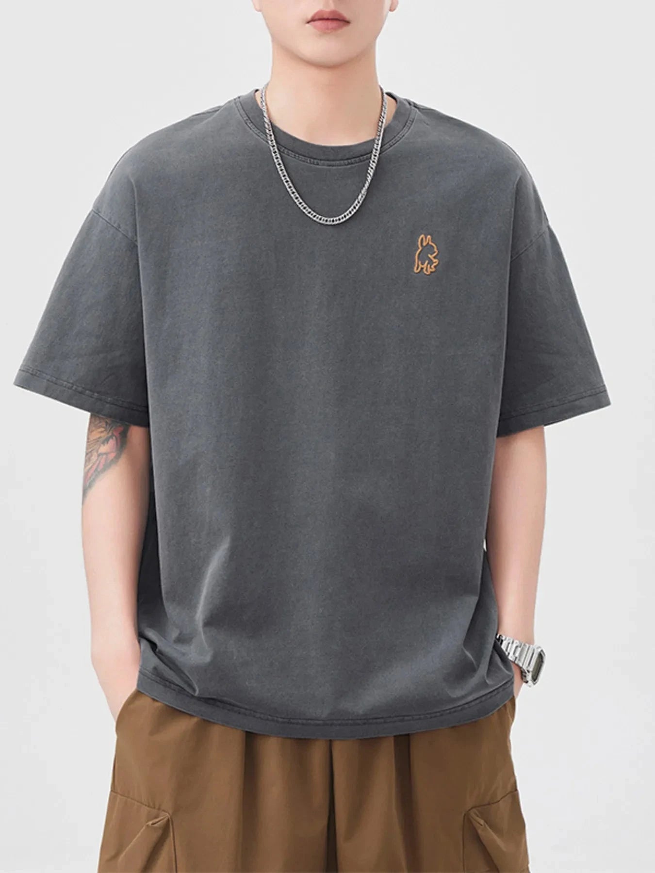 Men's Plus Size Round Neck Short Sleeve T-Shirt Dark Gray / M