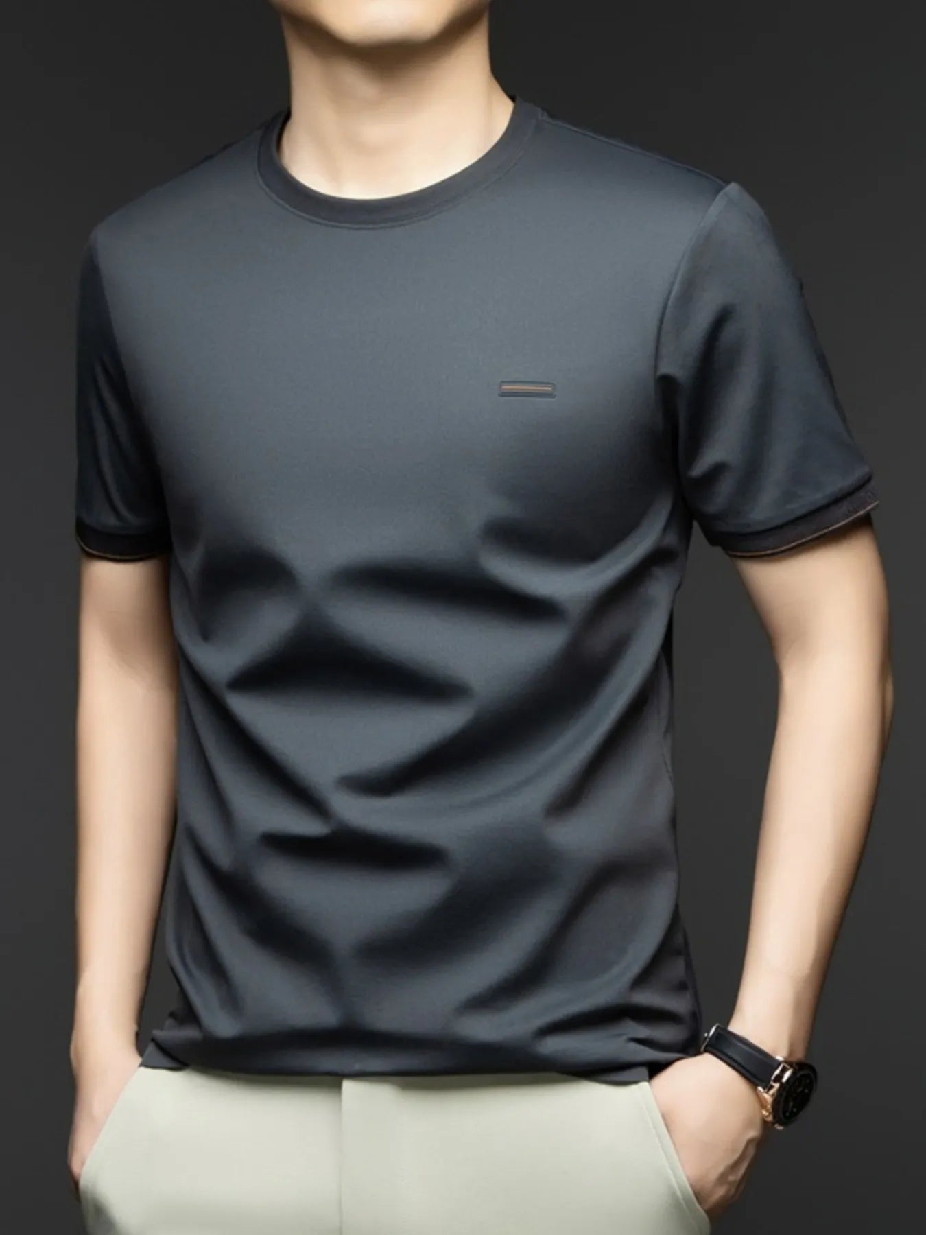 Men's Plus Size Round Neck Short Sleeve T-Shirt Dark Gray / M