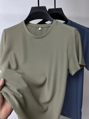 Men's Plus Size Round Neck Short Sleeve T-Shirt Khaki / 165/M