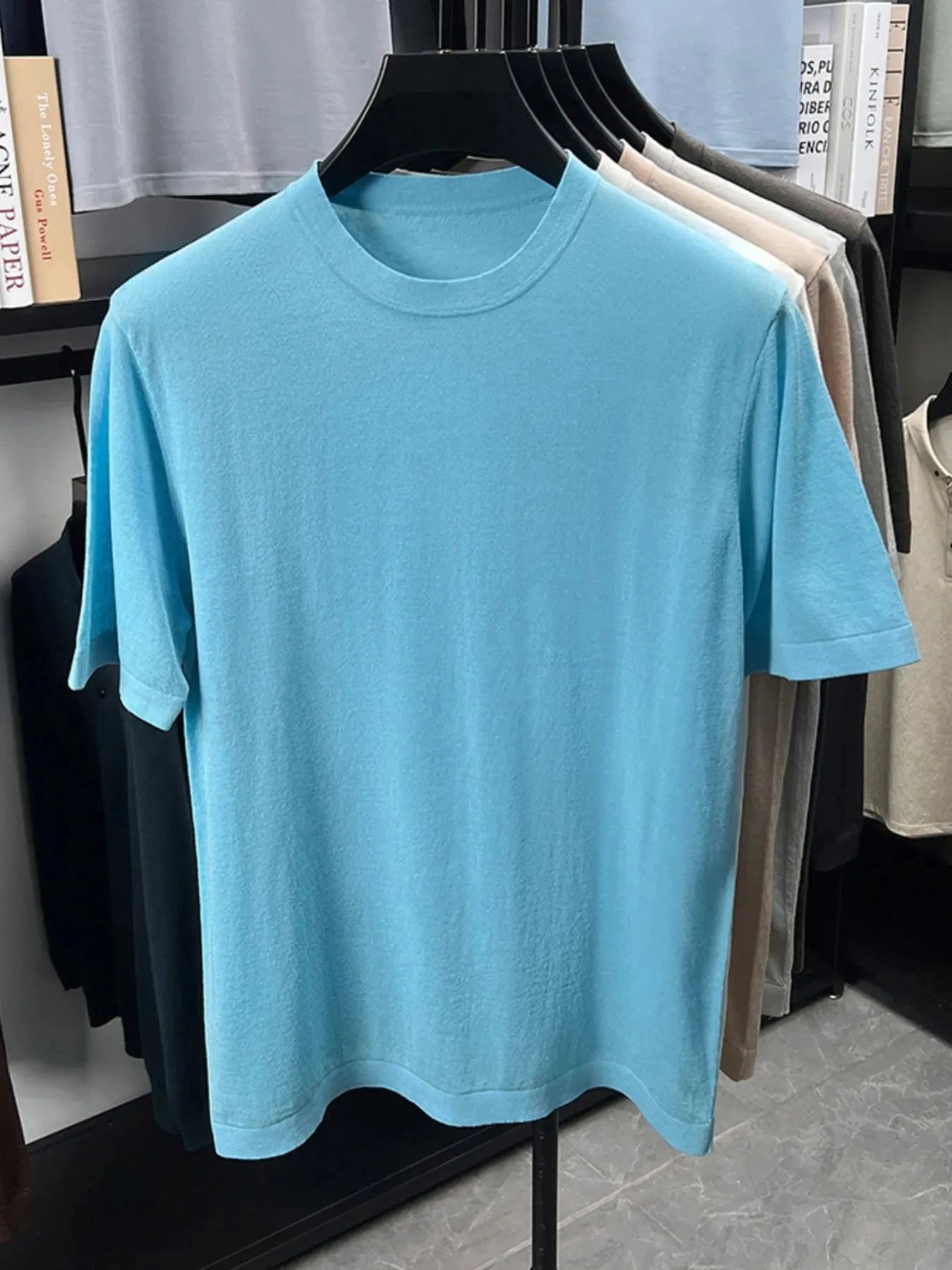 Men's Plus Size Round Neck Short Sleeve T-Shirt Light Blue / M