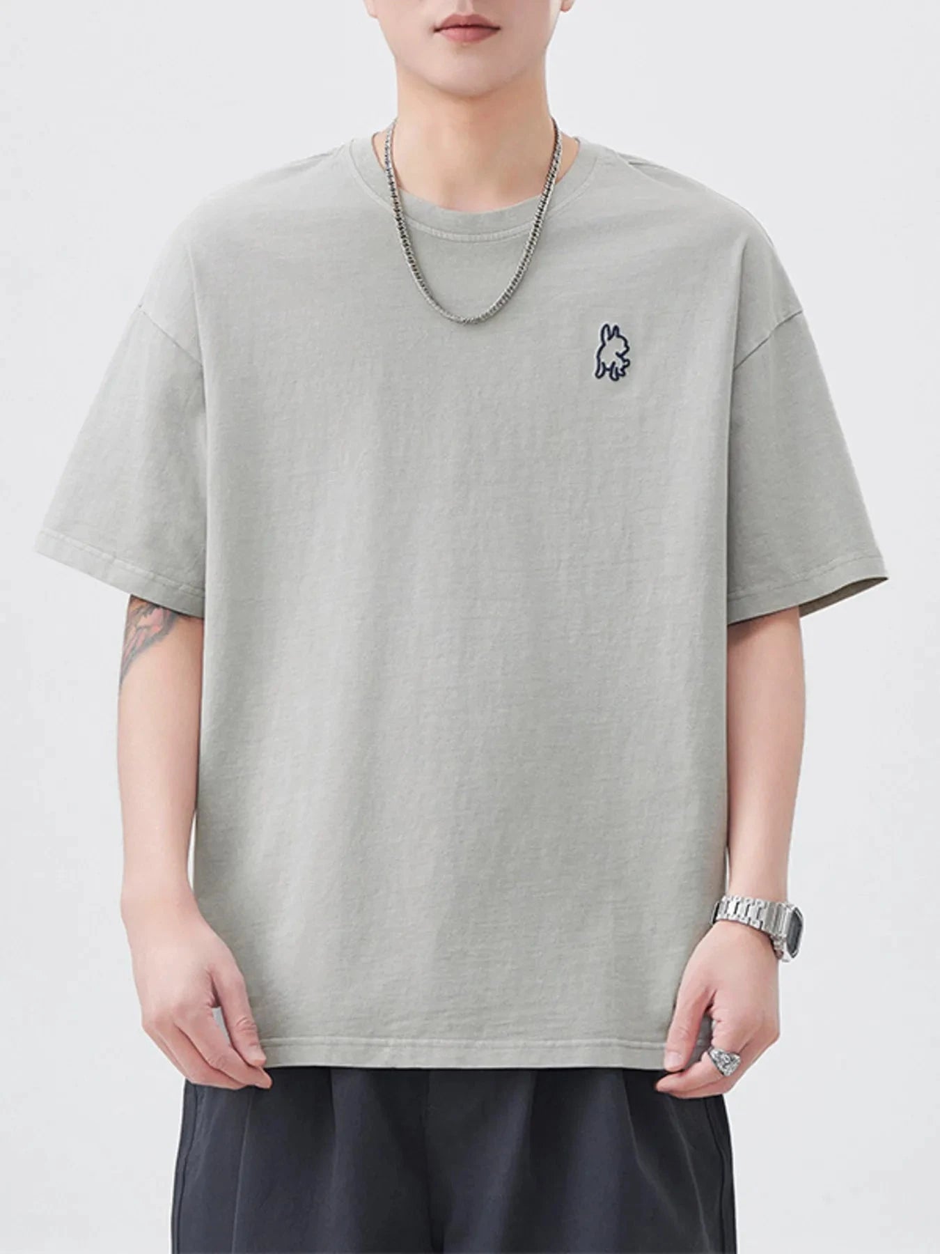 Men's Plus Size Round Neck Short Sleeve T-Shirt Light Gray / M