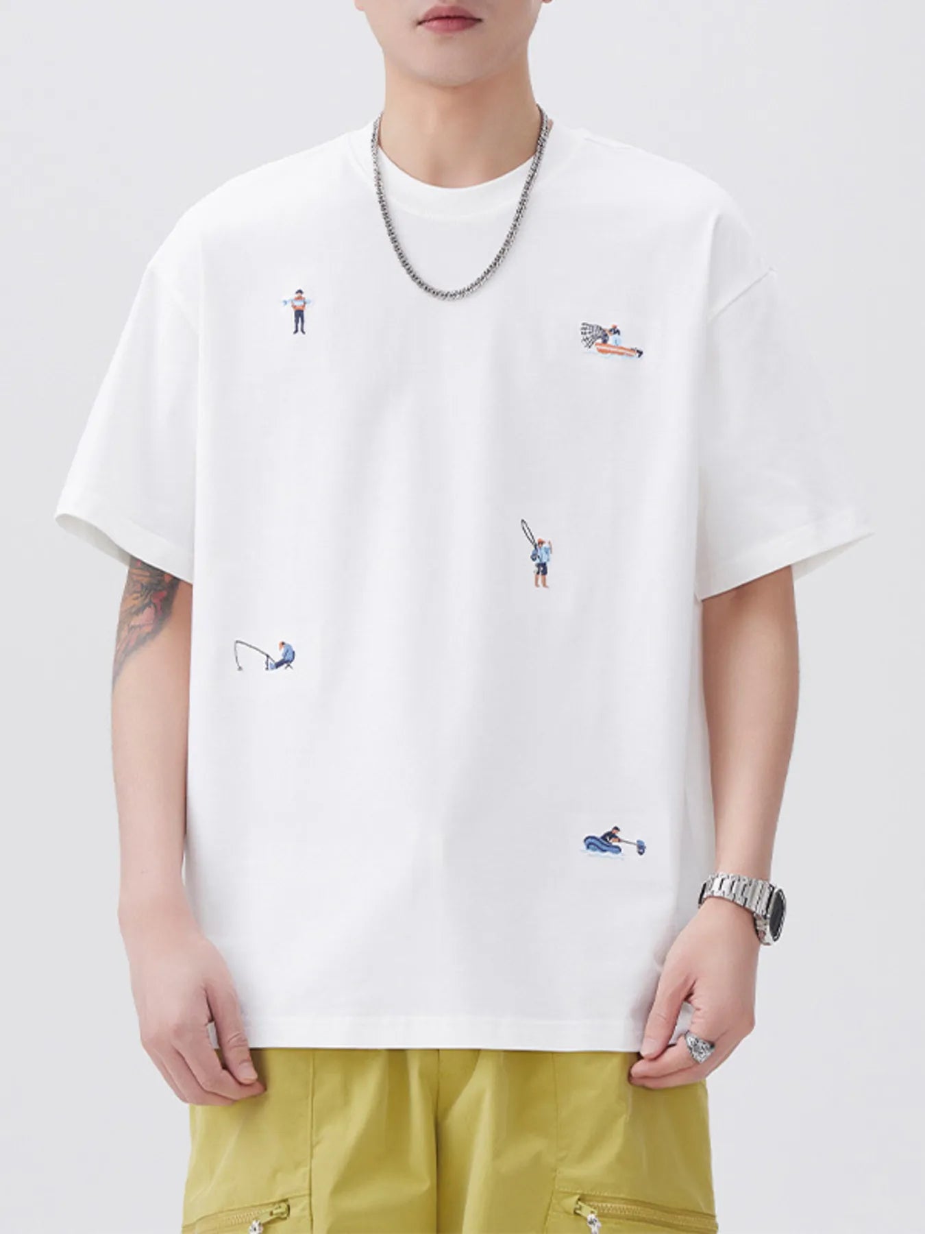 Men's Plus Size Round Neck Short Sleeve T-Shirt Off-white / M