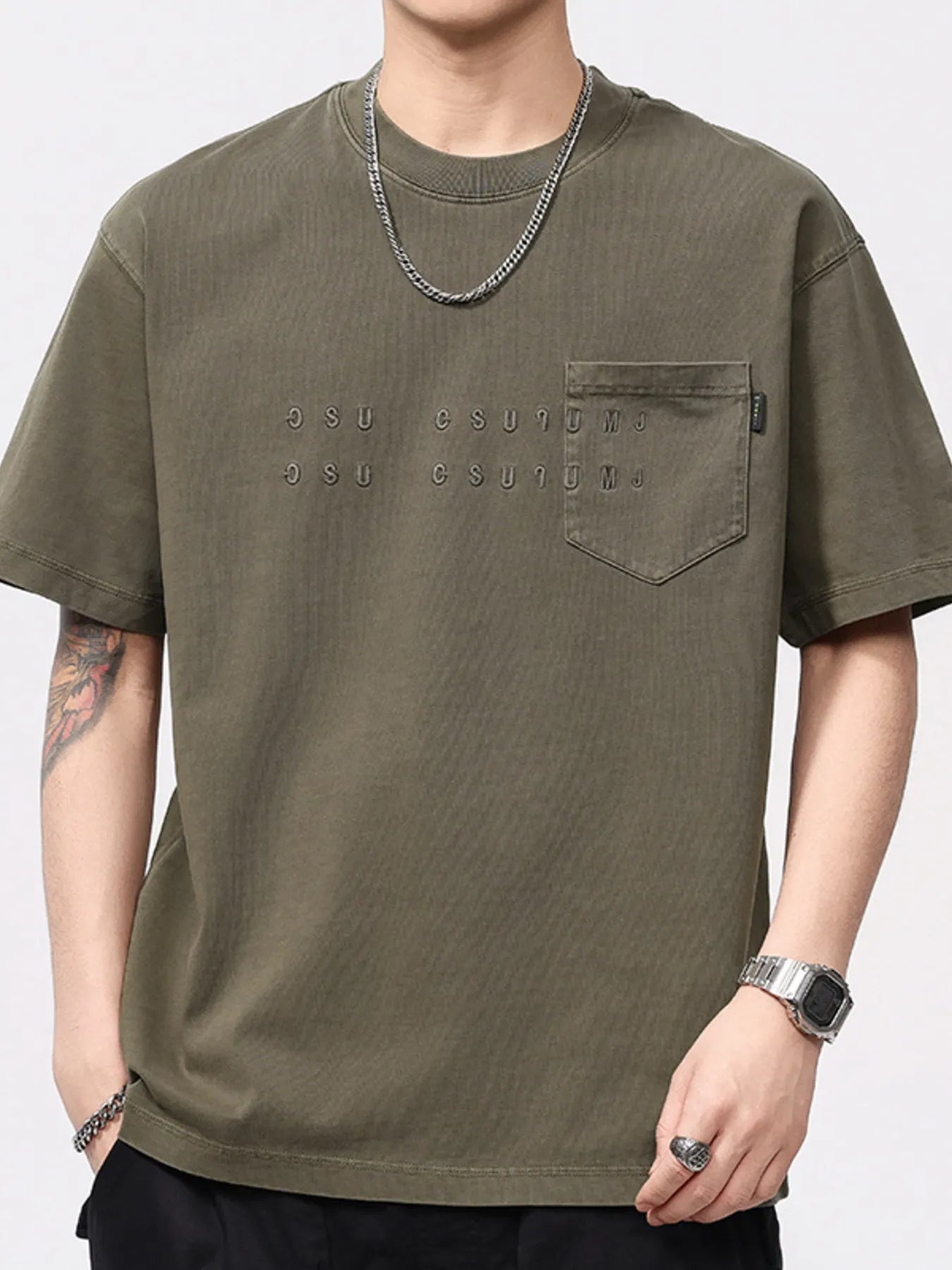 Men's Plus Size Round Neck Short Sleeve T-Shirt Olive Green / M