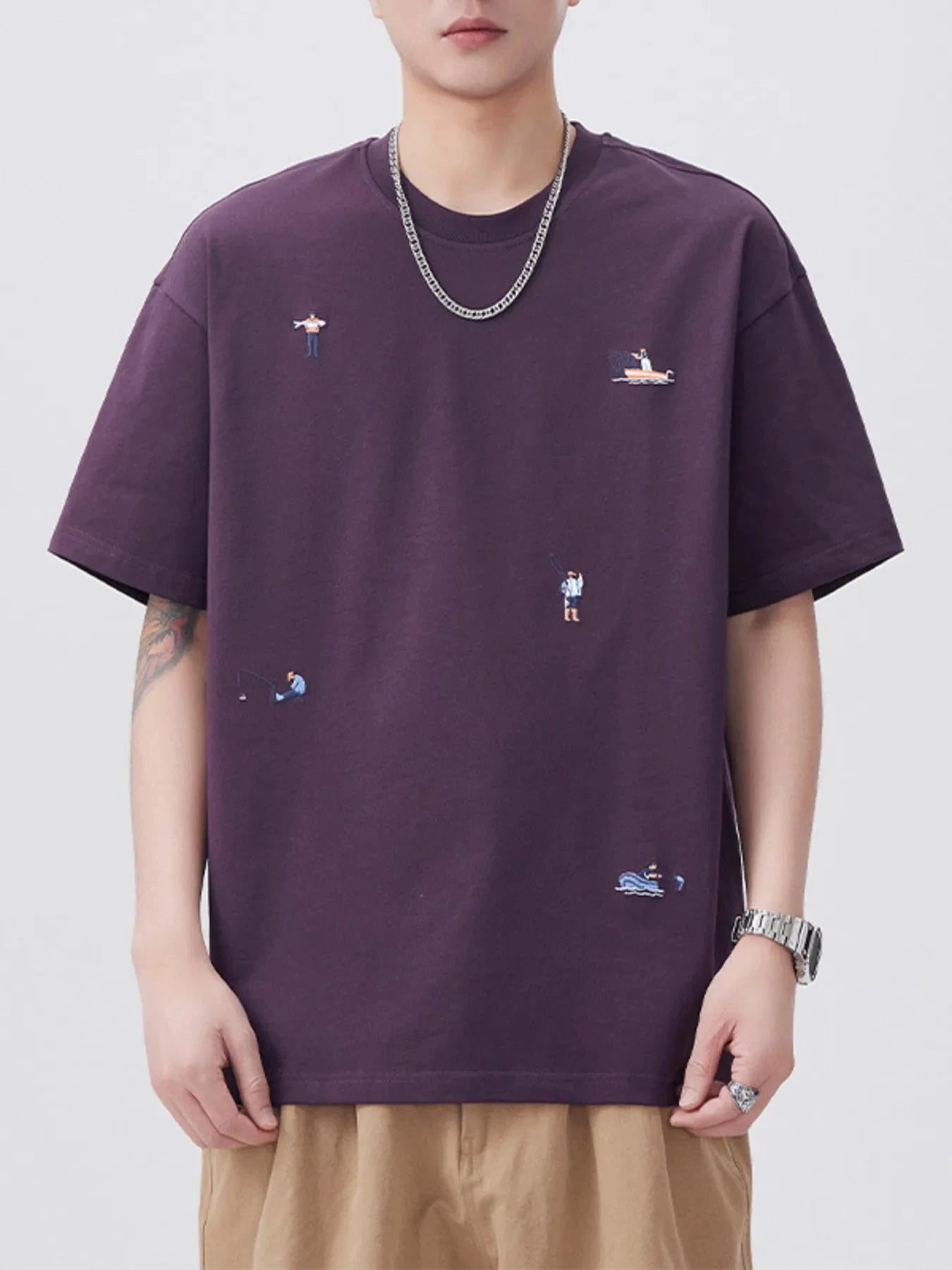 Men's Plus Size Round Neck Short Sleeve T-Shirt Purple / M