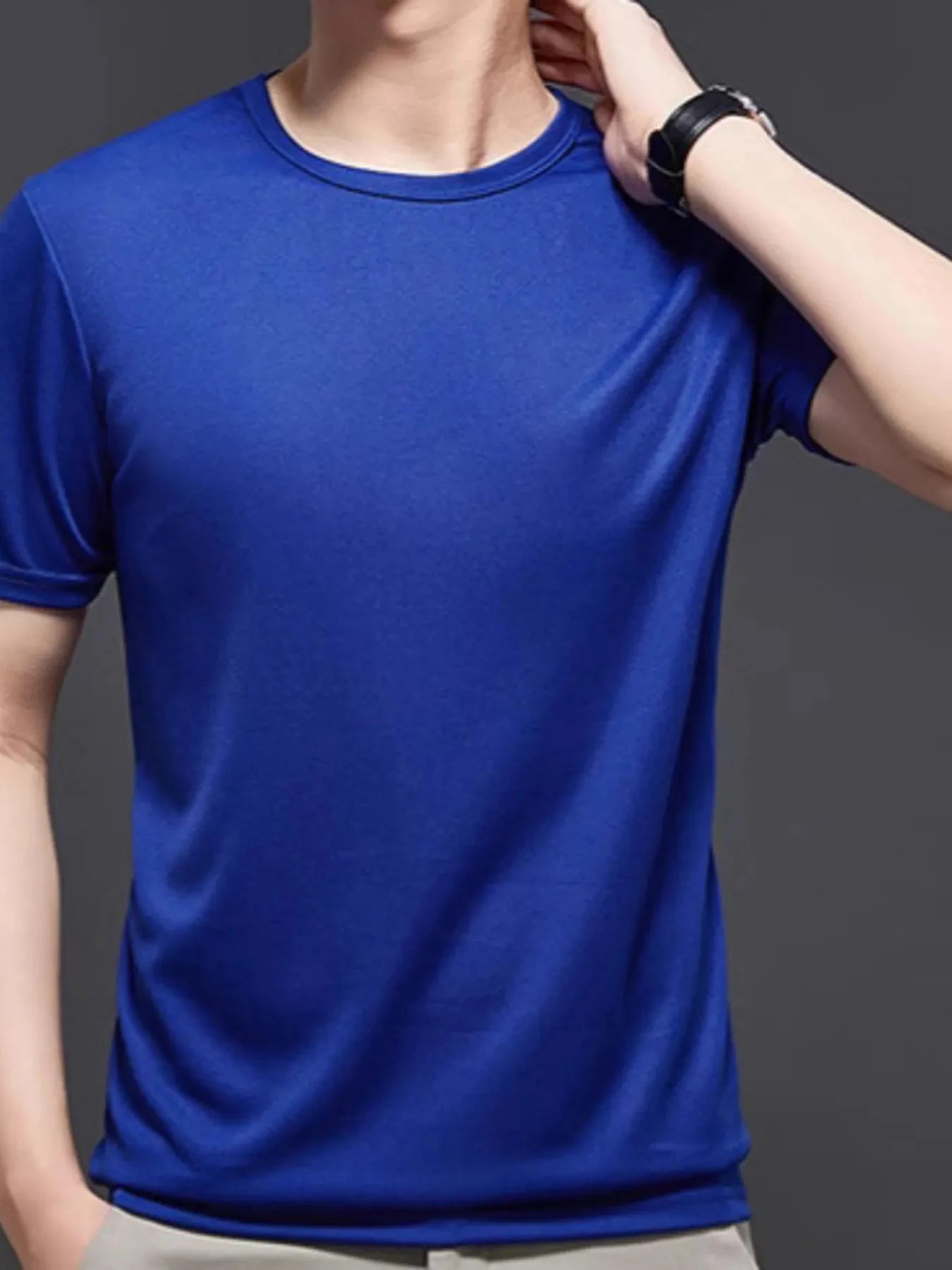 Men's Plus Size Round Neck Short Sleeve T-Shirt Sky Blue / M