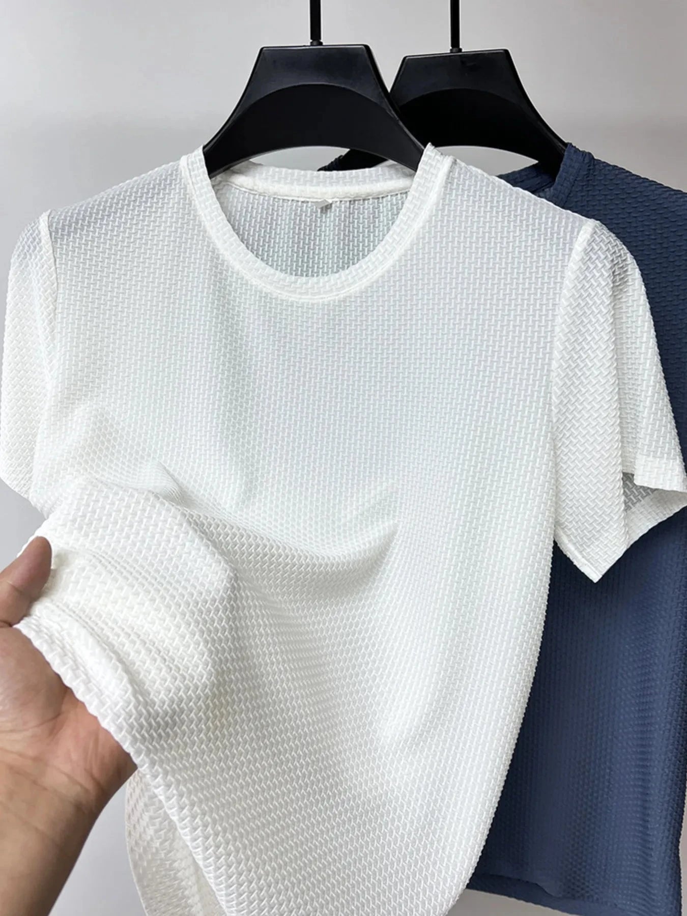 Men's Plus Size Round Neck Short Sleeve T-Shirt White / 165/M