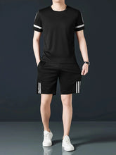 Men's Plus Size Round Neck Short Sleeve Top and Shorts Set