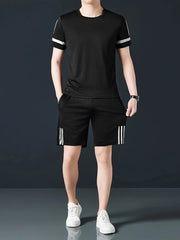 Men's Plus Size Round Neck Short Sleeve Top and Shorts Set