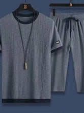 Men's Plus Size Round Neck Short Sleeve Top and Shorts Set Gray / M