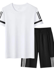 Men's Plus Size Round Neck Short Sleeve Top and Shorts Set White / M