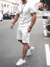 Men's Plus Size Round Neck Short Sleeve Top and Shorts Set White / M