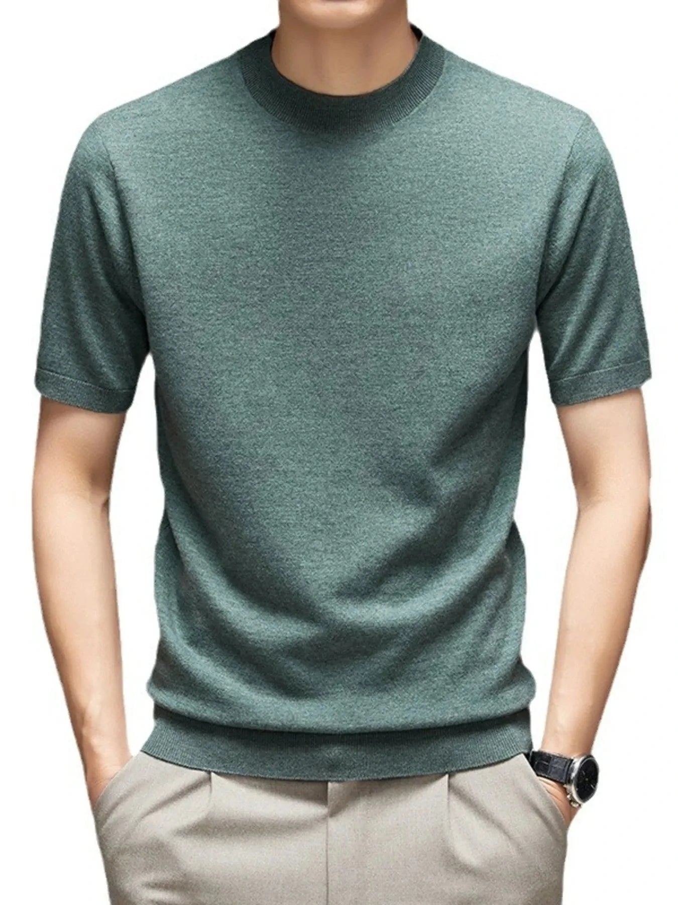 Men's Plus Size Round Neck Short Sleeve Top Bean Green / M