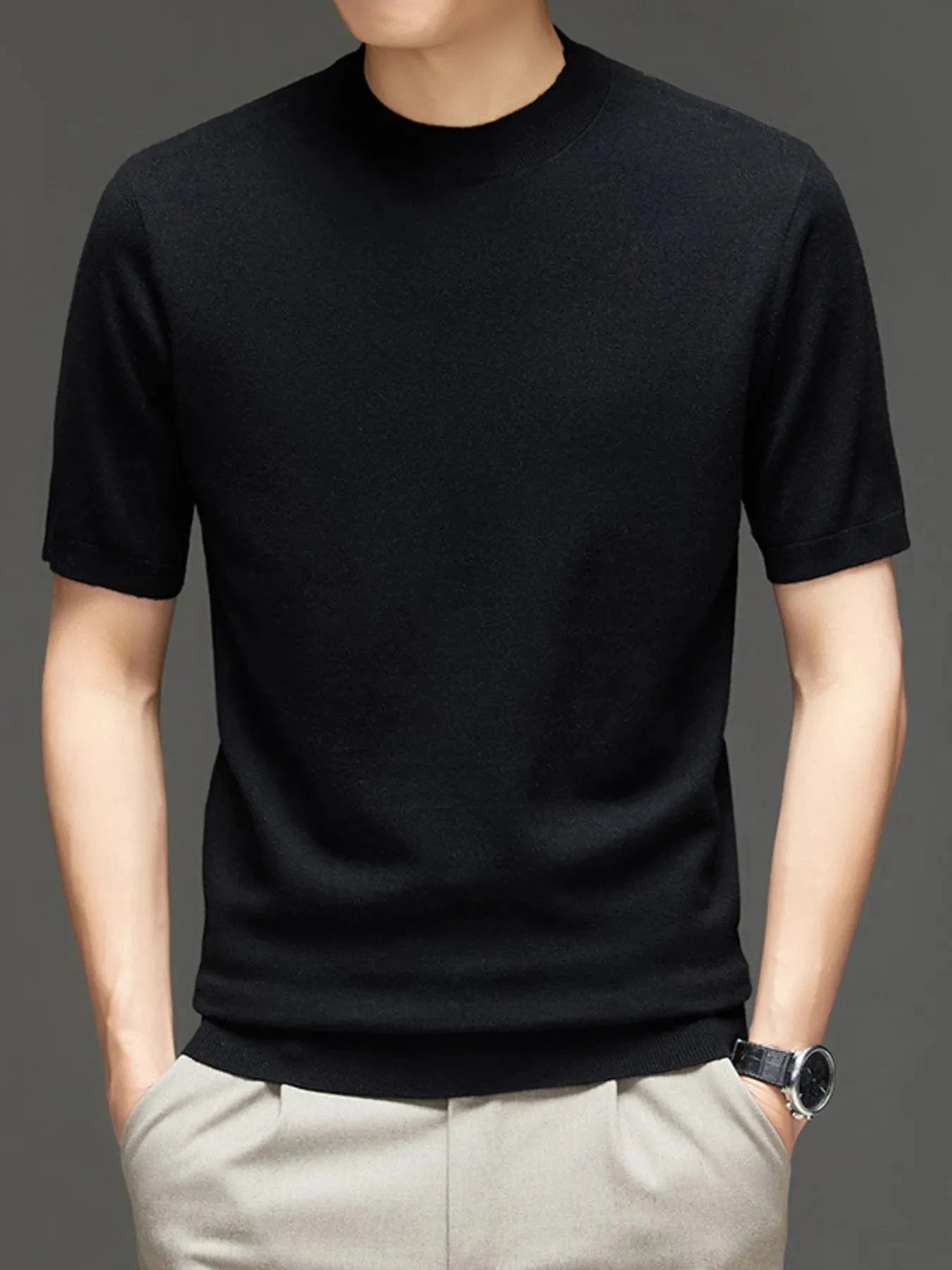 Men's Plus Size Round Neck Short Sleeve Top Black / M