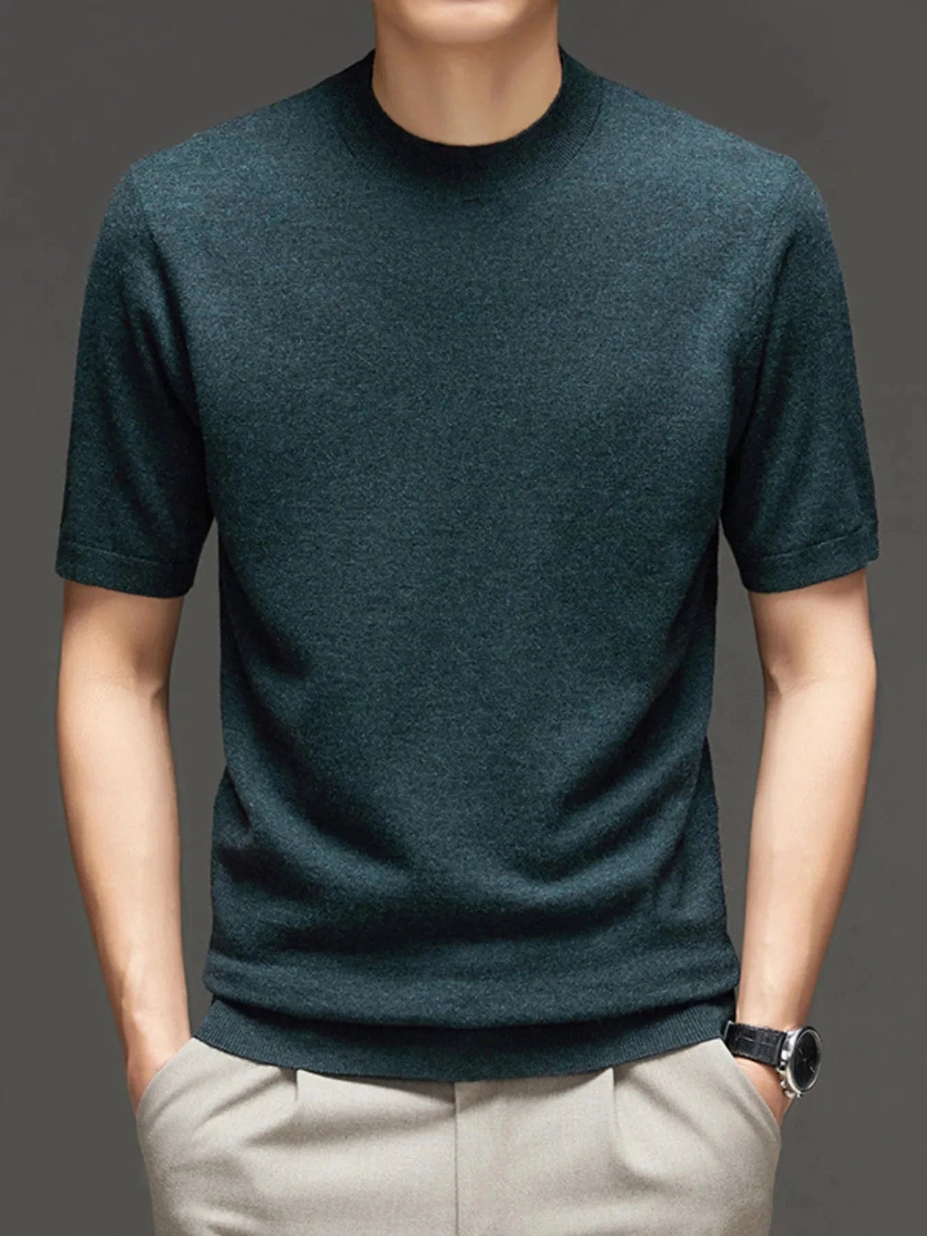 Men's Plus Size Round Neck Short Sleeve Top Gray Blue / M