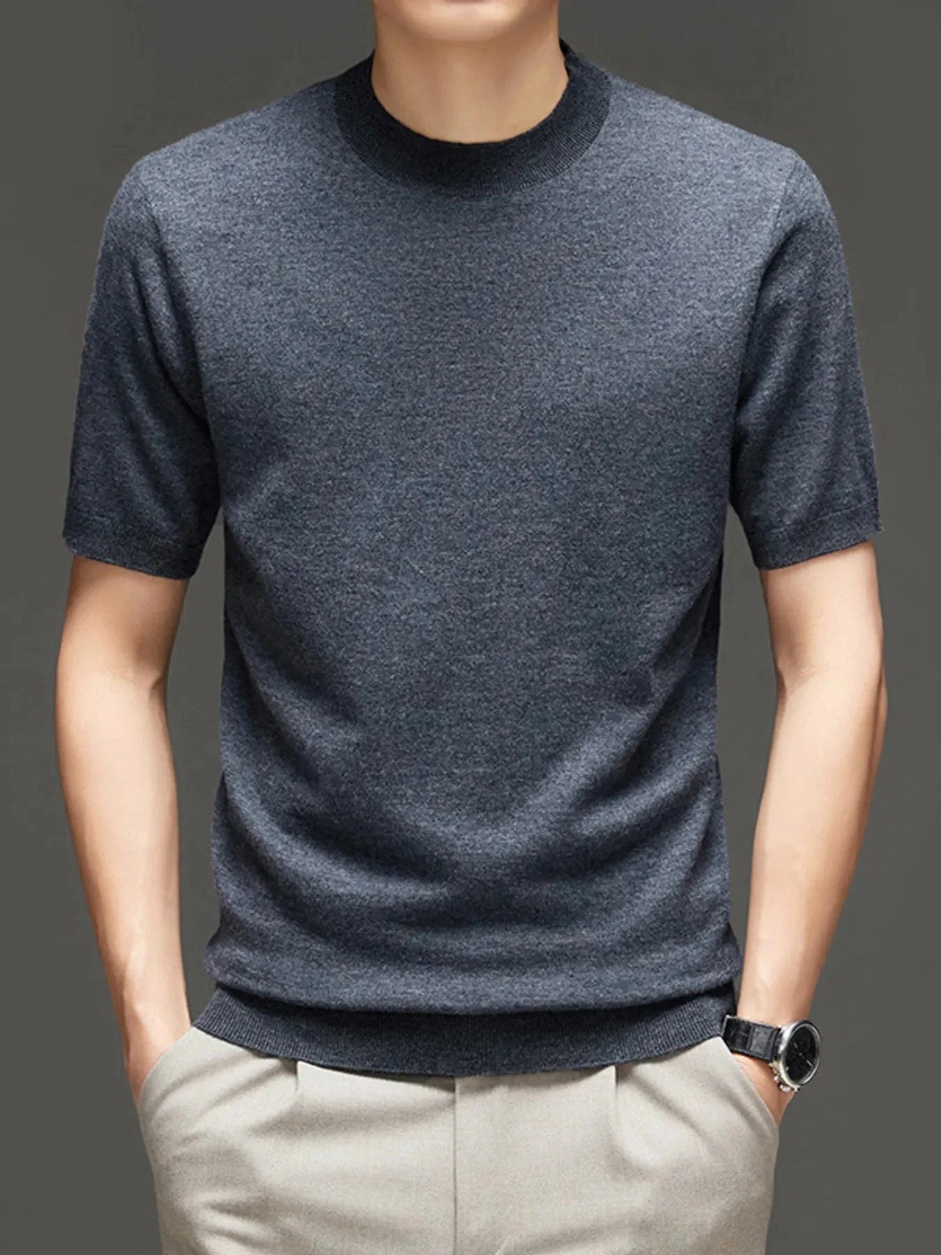 Men's Plus Size Round Neck Short Sleeve Top Medium Gray / M